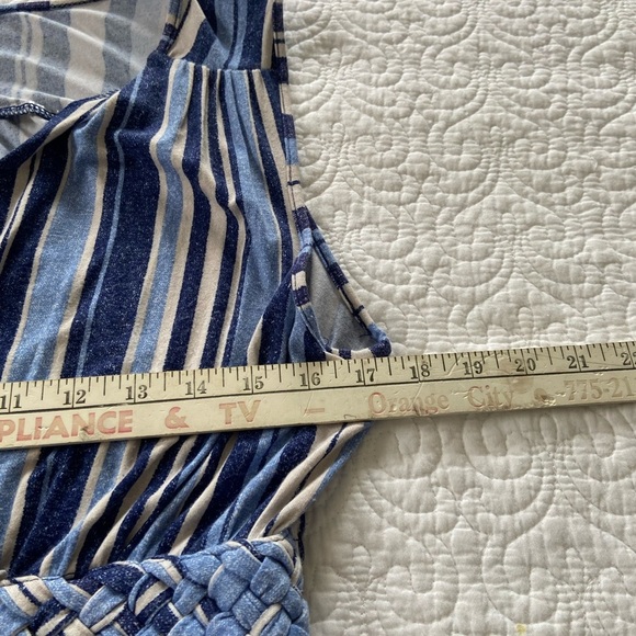 Ronni Nicole Maxi Dress Sleeveless Stretchy Blue and Cream Striped Size Medium - Picture 9 of 10